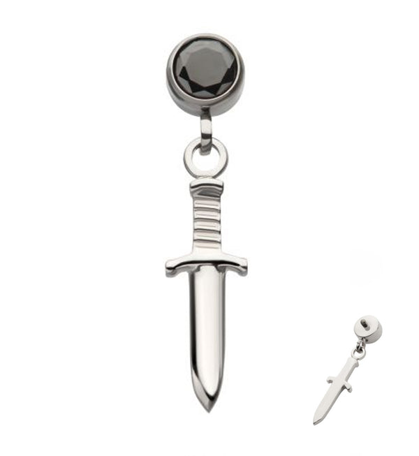 Dangle Dagger Black CZ Internally Threaded Top