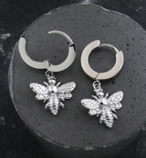 Dangling Bee Stainless Steel Hoop Huggie Earrings