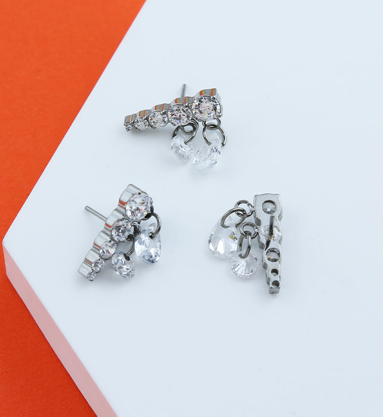 Descending Clear CZ Dangle Charms Titanium Threadless Top - LEFT EAR