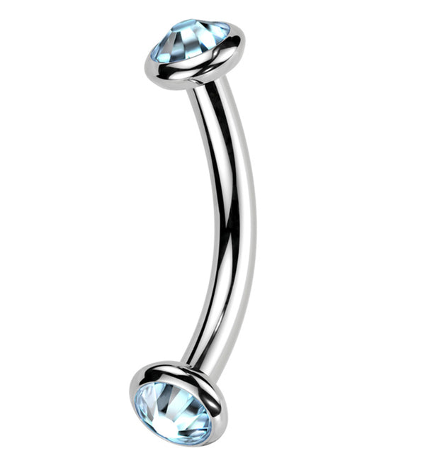 Double Bezel Aqua CZ Internally Threaded Titanium Curved Barbell