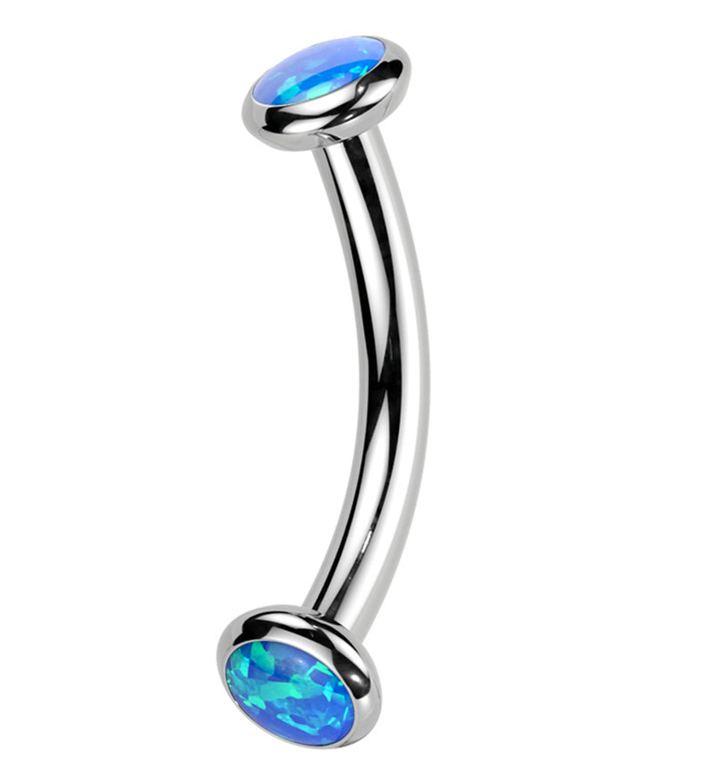 Double Bezel Blue Opalite Internally Threaded Titanium Curved Barbell