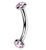 Double Bezel Pink CZ Internally Threaded Titanium Curved Barbell