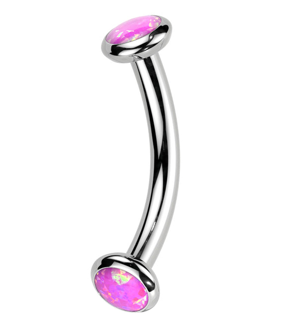 Double Bezel Pink Opalite Internally Threaded Titanium Curved Barbell