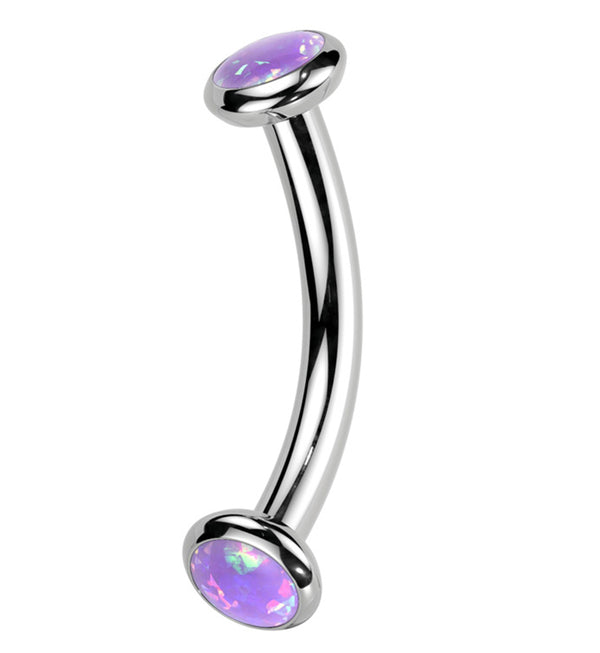 Double Bezel Purple Opalite Internally Threaded Titanium Curved Barbell