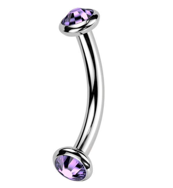 Double Bezel Purple Tanzanite CZ Internally Threaded Titanium Curved Barbell