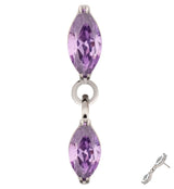 Double Marquise Amethyst CZ Dangle Titanium Threadless Top