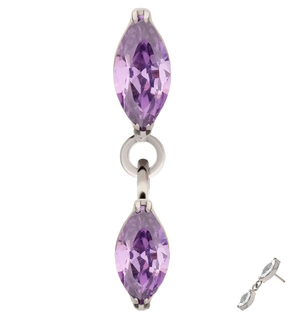 Double Marquise Amethyst CZ Dangle Titanium Threadless Top