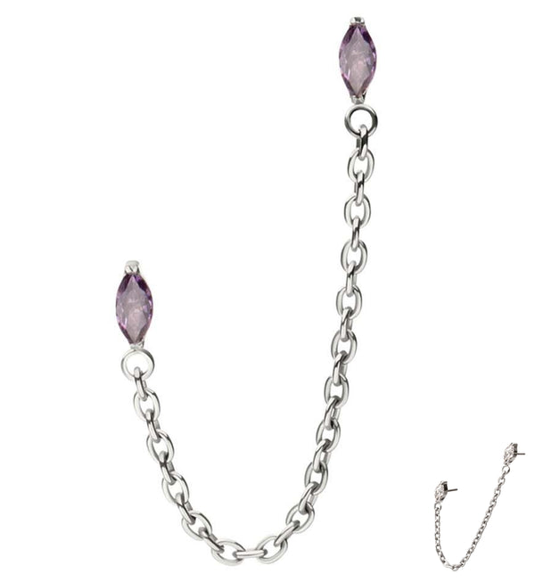 Double Marquise Amethyst CZ Titanium Threadless Connector Rolo Chain Tops