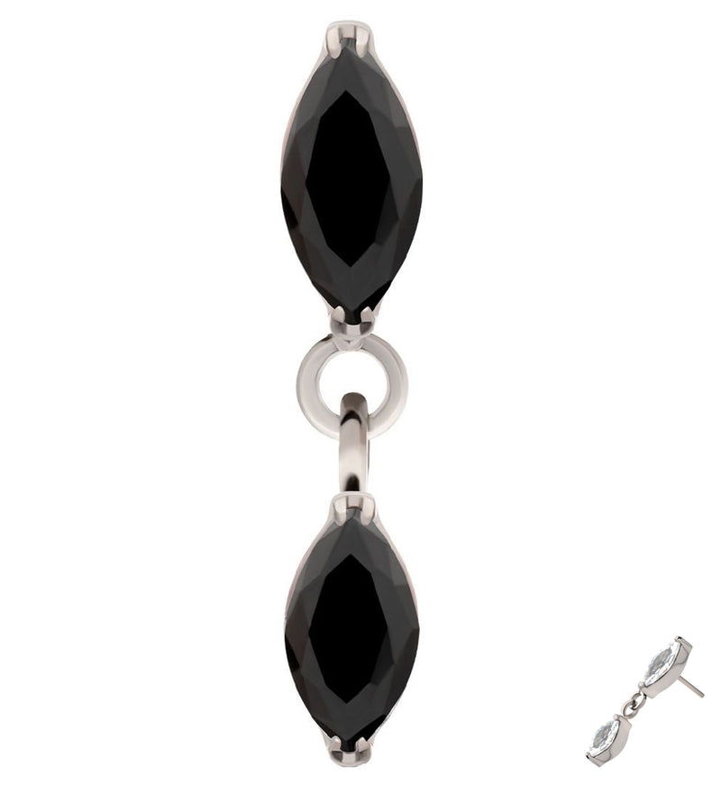 Double Marquise Black CZ Dangle Titanium Threadless Top