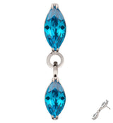 Double Marquise Blue Topaz CZ Dangle Titanium Threadless Top