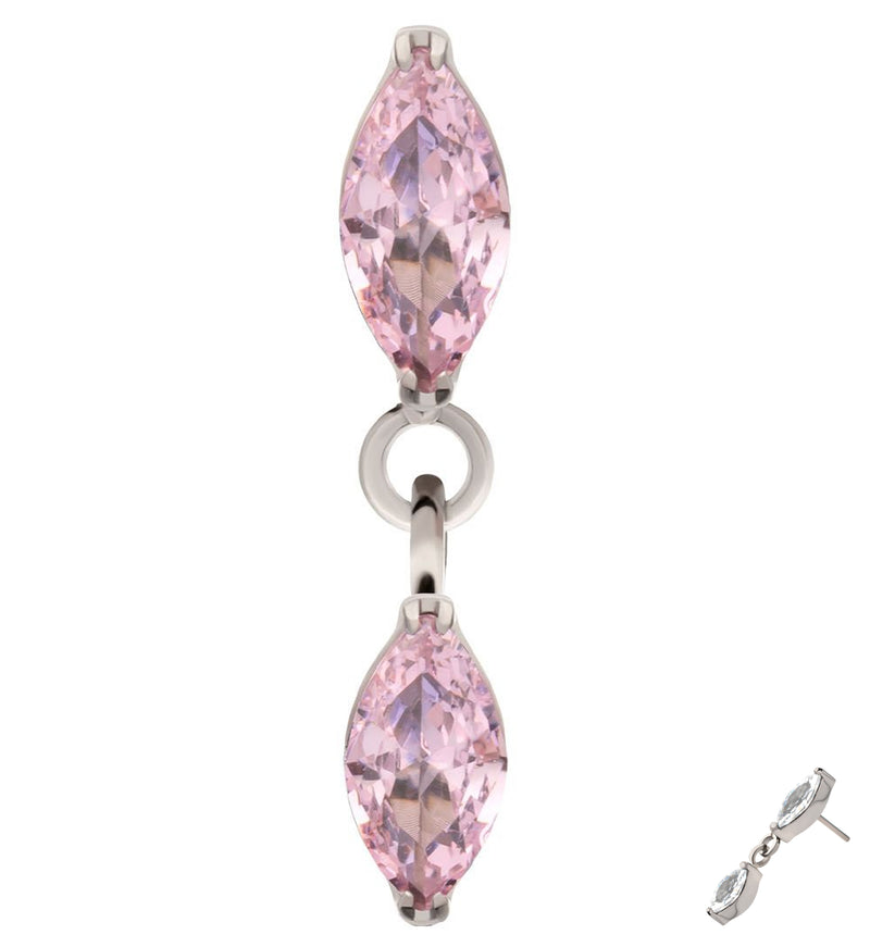 Double Marquise Pink CZ Dangle Titanium Threadless Top