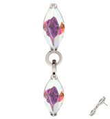 Double Marquise Rainbow Aurora CZ Dangle Titanium Threadless Top