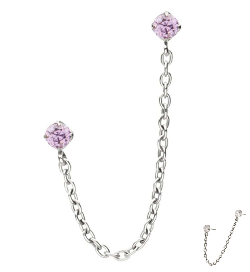 Double Prong Amethyst CZ Titanium Threadless Connector Rolo Chain Tops