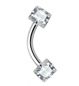 16G Square CZ Internally Threaded Curved Barbell