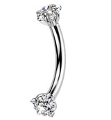 Double Prong Star Clear CZ Internally Threaded Titanium Curved Barbell