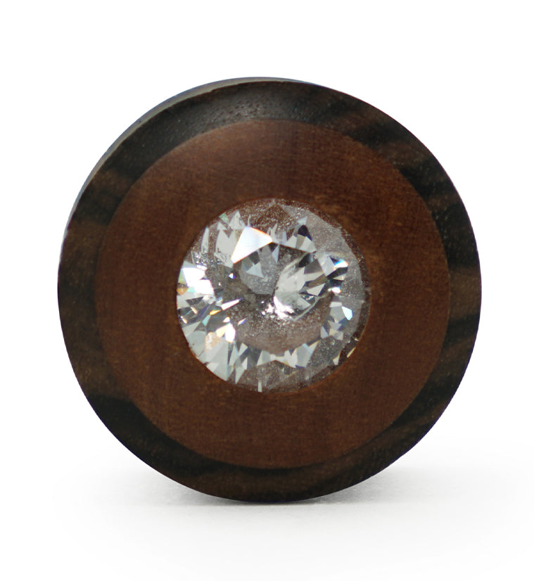 Sono - Saba Wood Plugs With Clear CZ Gem Inlay