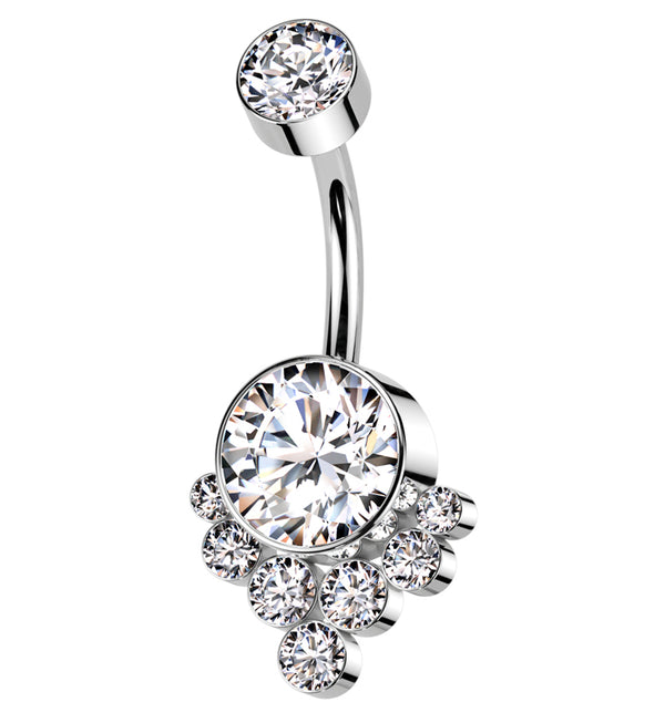 Drop Cluster Clear CZ Titanium Internally Threaded Belly Button Ring