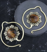 Drop Tigers Eye Stone Hoop Ear Weights