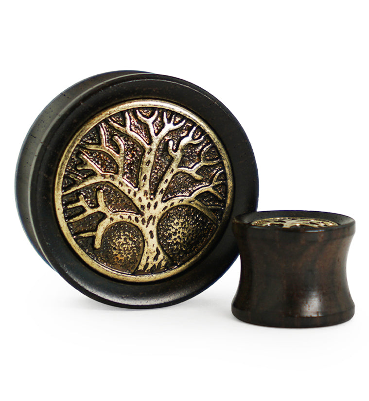 Ebony Wood Plugs with Tree of Life Inlay