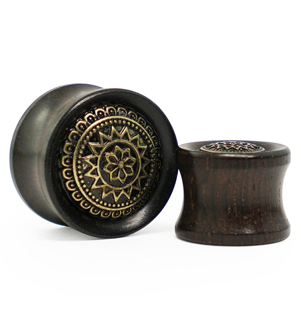 Ebony Wood Plugs Geometric Sun Inlay