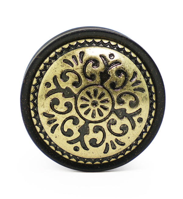 Ebony Wood Plugs With Antique Brass Inlay