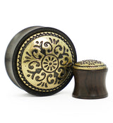 Ebony Wood Plugs With Antique Brass Inlay