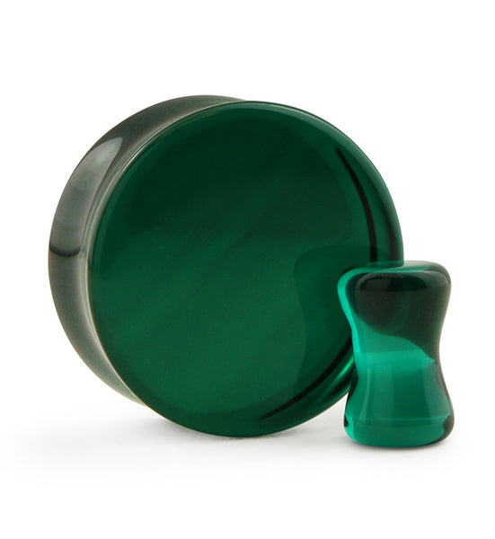 Dark Emerald Green Glass Double Flare Plugs - So Scene