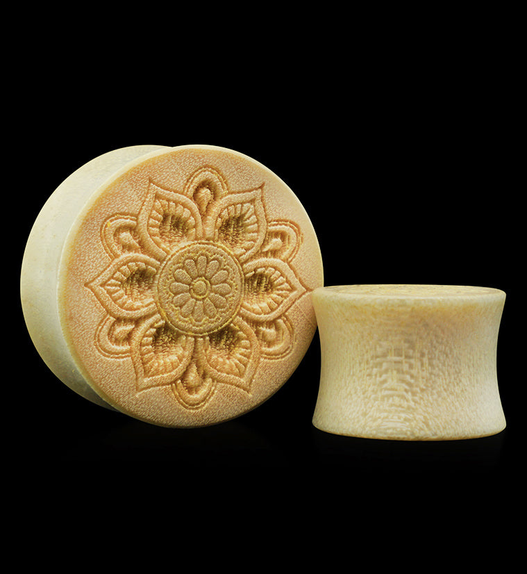 Engraved Mandala Flower Crocodile Wood Plugs