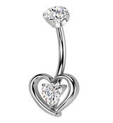 Enveloped Heart Clear CZ Titanium Internally Threaded Belly Button Ring