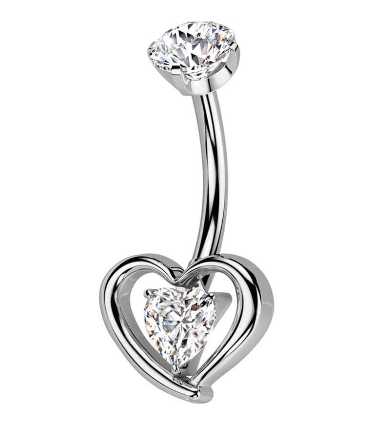 Enveloped Heart Clear CZ Titanium Internally Threaded Belly Button Ring