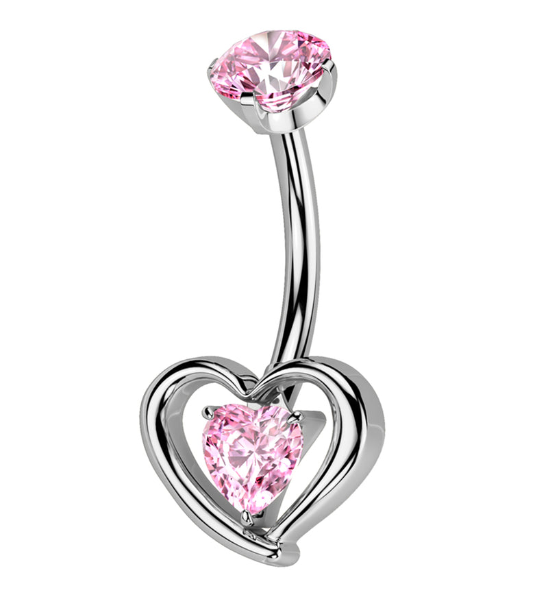 Enveloped Heart Pink CZ Titanium Internally Threaded Belly Button Ring