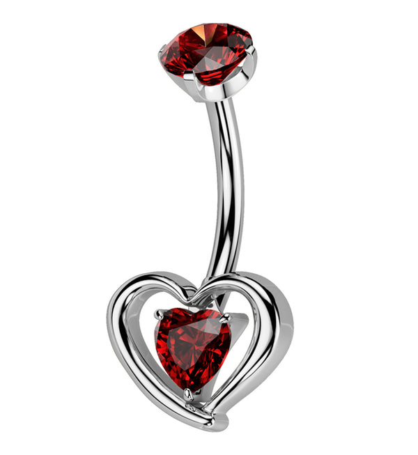 Enveloped Heart Red CZ Titanium Internally Threaded Belly Button Ring