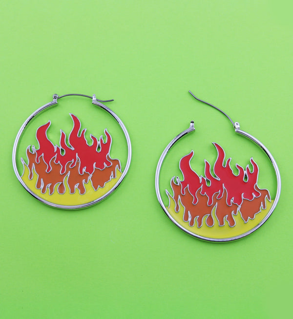 Flames Stainless Steel Plug Hoops