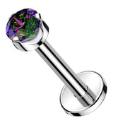 Flat Back Prong Black Aurora CZ Internally Threaded Titanium Labret