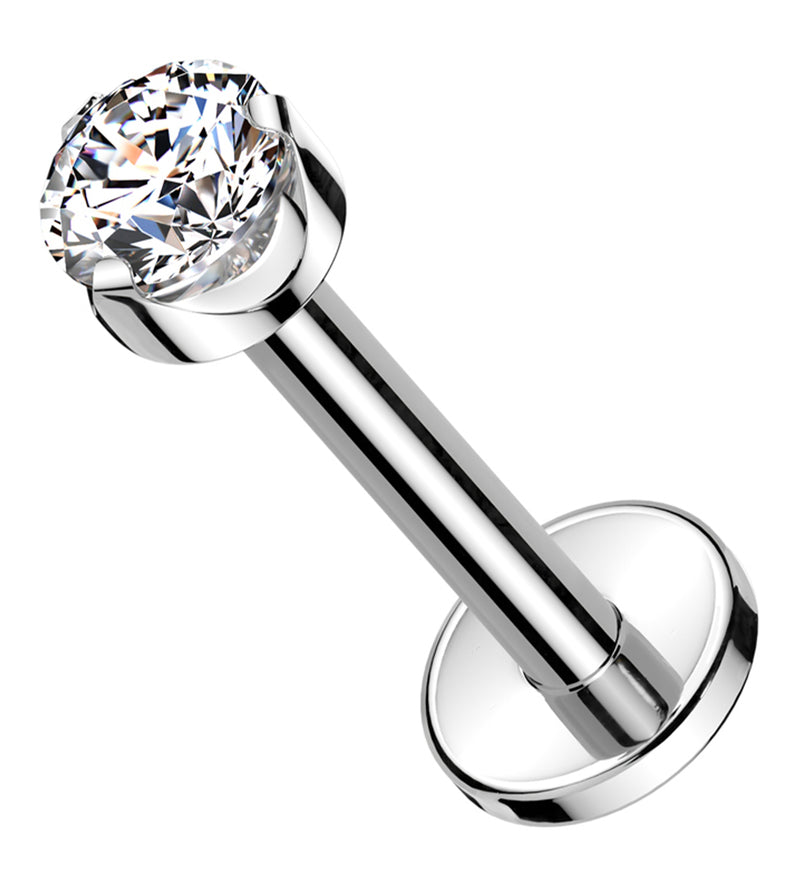 Flat Back Prong Clear CZ Internally Threaded Titanium Labret