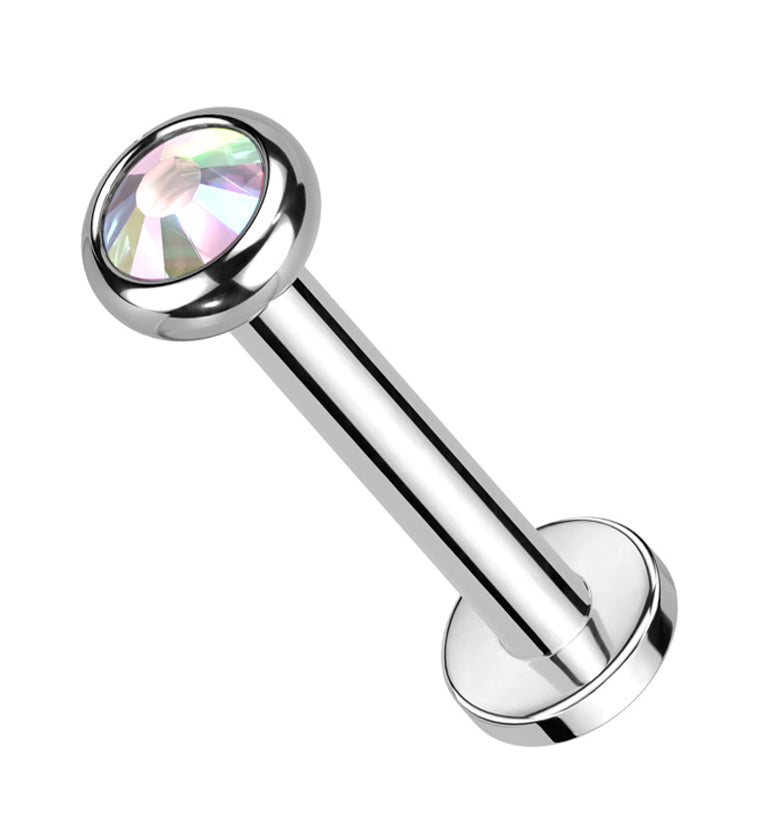 Flat Bezel Rainbow Aurora CZ Internally Threaded Titanium Labret ...