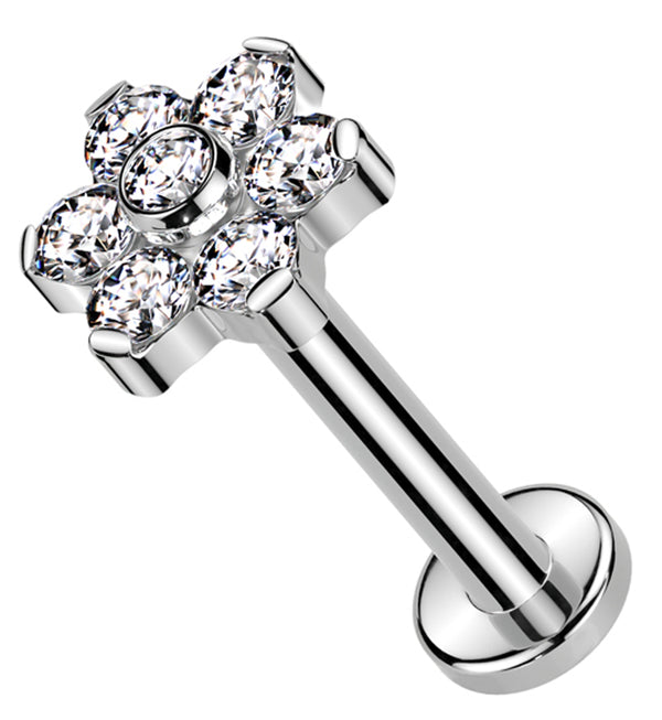 Flower Clear CZ Flat Back Titanium Threadless Labret