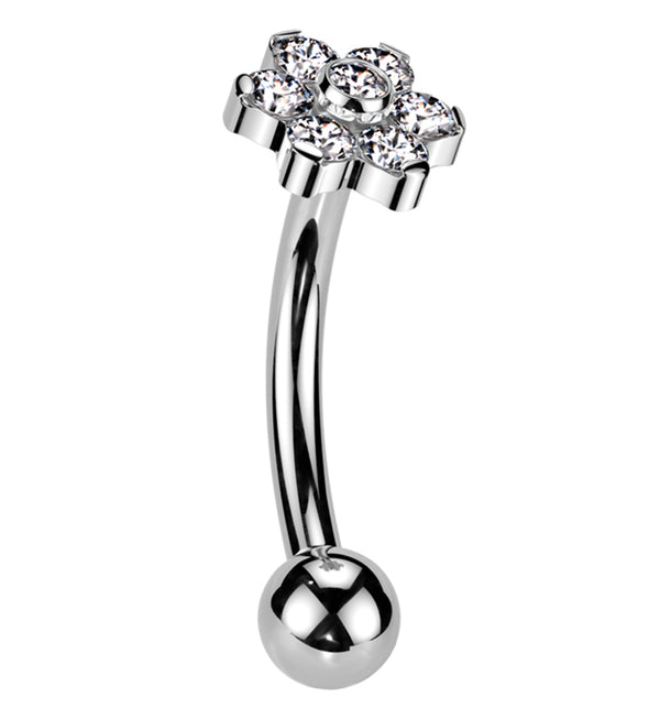 Flower Clear CZ Titanium Threadless Curved Barbell