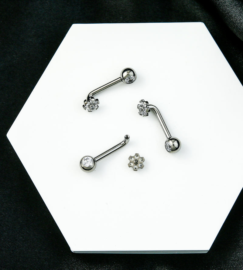 Flower Clear CZ Vertical Clitoral Hood Internally Threaded Titanium Barbell