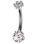 Flower Top Clear CZ Internally Threaded Titanium Belly Button Ring