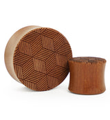 Geo Cube Engraved Saba Wood Plugs