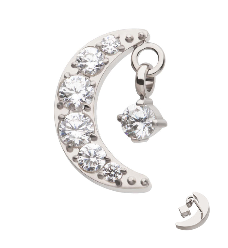 Glimmer Half Moon Clear CZ Dangle Titanium Threadless Top