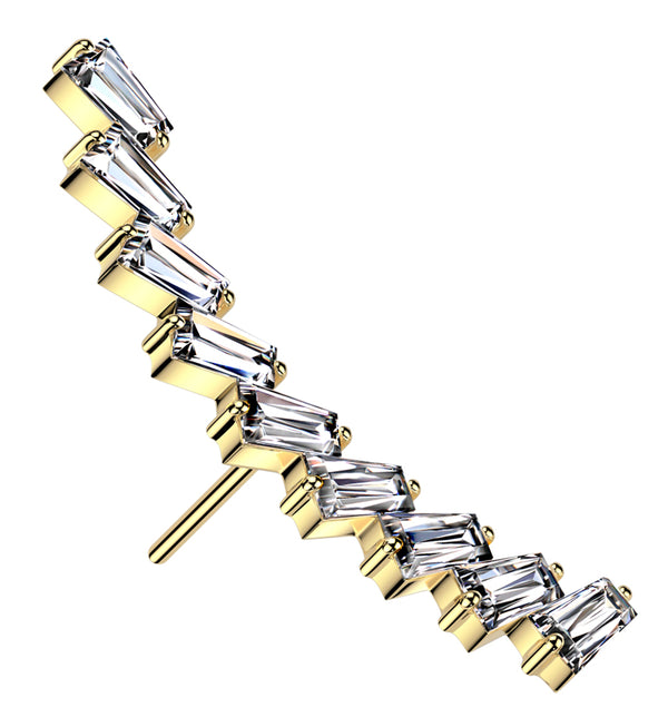 Gold PVD Arched Baguette Clear CZ Titanium Threadless Top