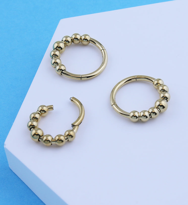 Gold PVD Beaded Titanium Hinged Segment Ring | UrbanBodyJewelry.com