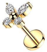 Gold PVD Butterfly Bead Clear CZ Titanium Threadless Labret