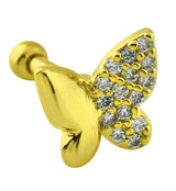 Gold PVD Butterfly Half Pave Clear CZ Cartilage Barbell