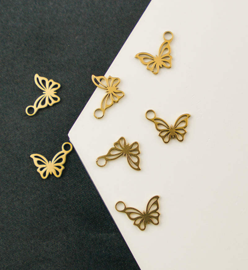 Gold PVD Butterfly Outline Stainless Steel Charm