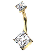 Gold PVD Clear CZ Rhombus Titanium Threadless Belly Button Ring