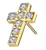 Gold PVD Cross Clear CZ Stainless Steel Threadless Top