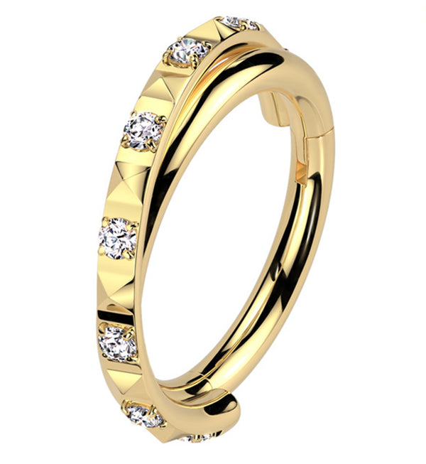 Gold PVD Crossover Polyhedra Clear CZ Titanium Hinged Segment Ring